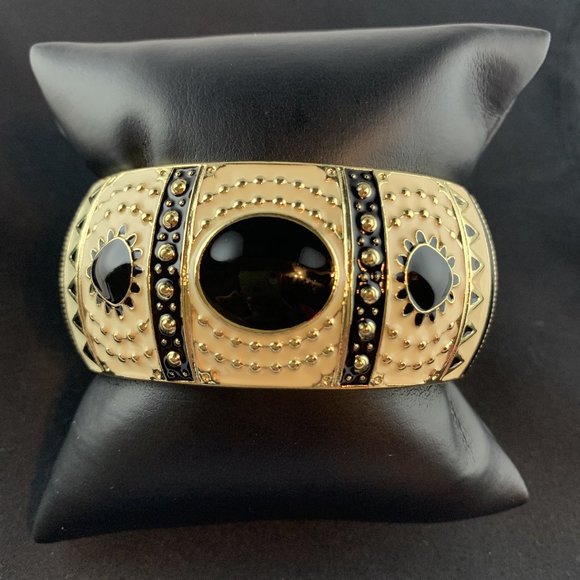 Black and Cream, Sun, Circle, Gold Tone Hinged Bra - Picture 1 of 2